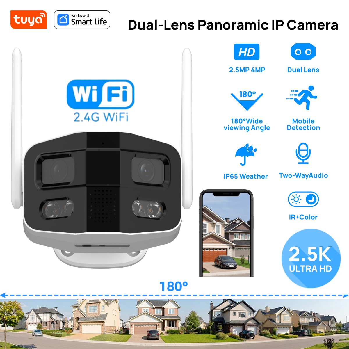 Smart Home Camera Ezviz - Tuya Smart 4MP 2.5K Dual-Lens, большой,